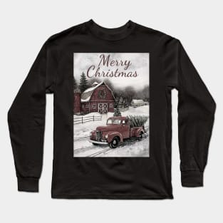 Red vintage car Christmas tree - Merry Christmas Long Sleeve T-Shirt